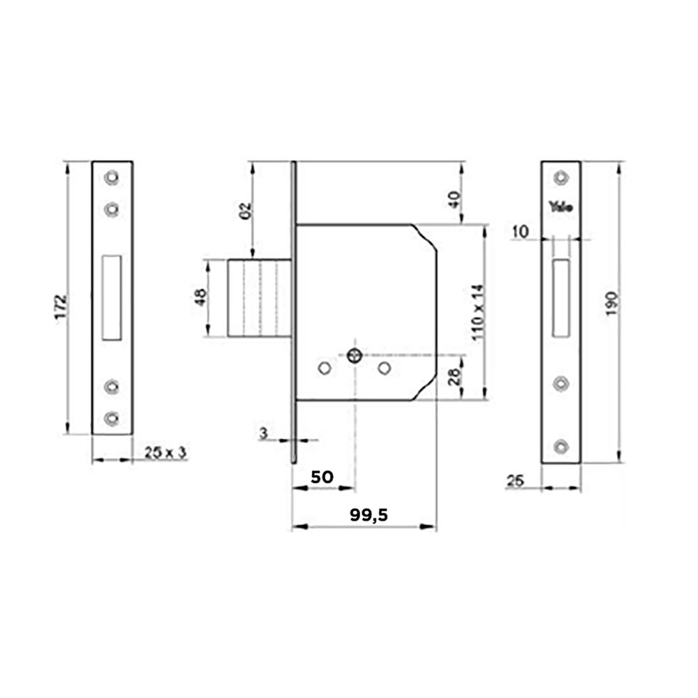 Serratura da infilare per porta legno ‘56320’ e50 – bordo quadro / 4 mandate Yale