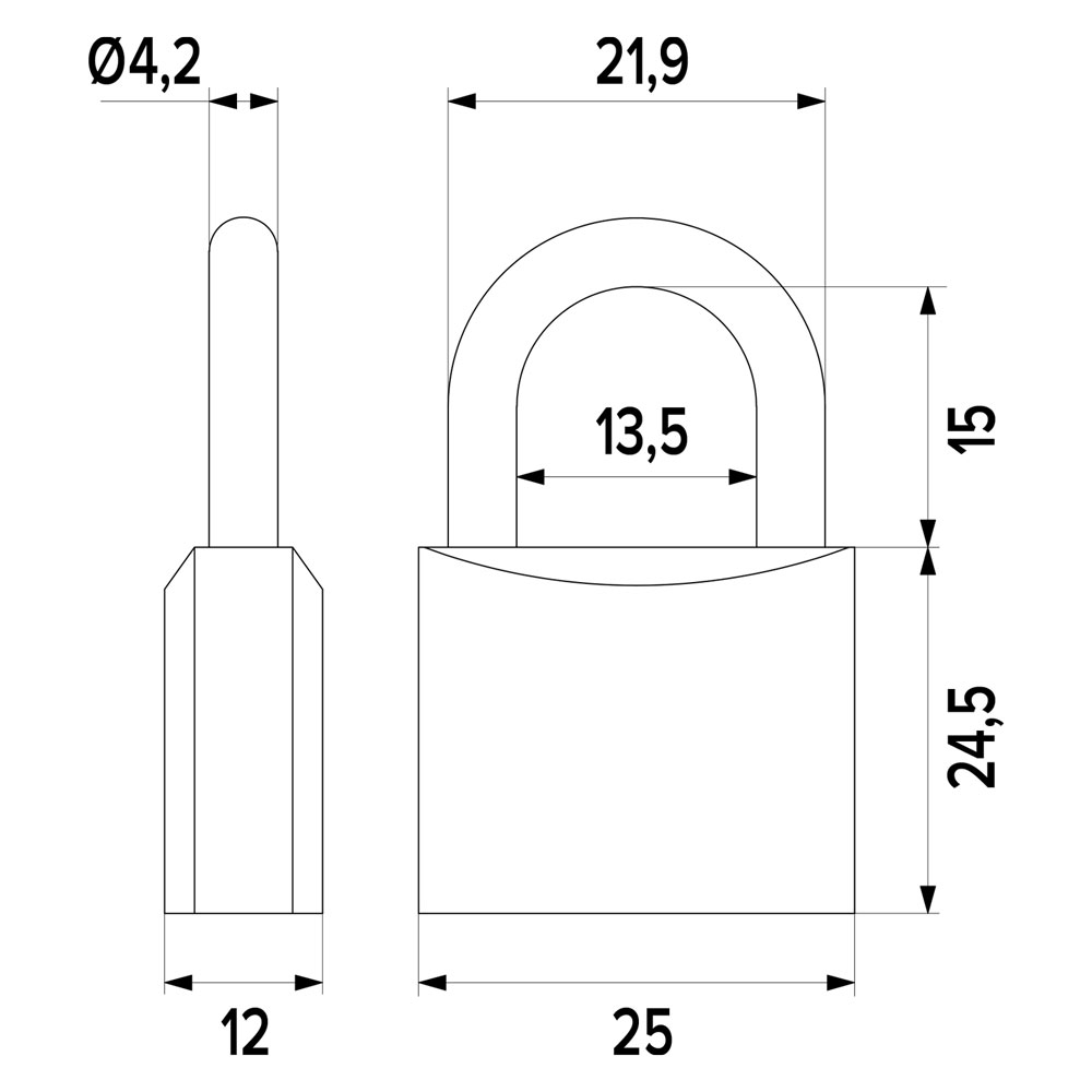 Lucchetto rettangolare mm 25 Iseo