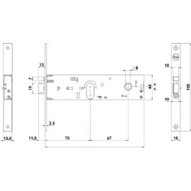 Serratura elettrica da fascia stretta 854 e70-front.16 mm /inter.67 mm Yale