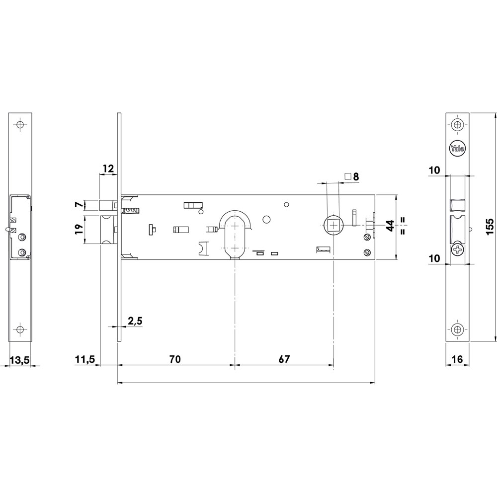 Serratura elettrica da fascia stretta 854 e70-front.16 mm /inter.67 mm Yale