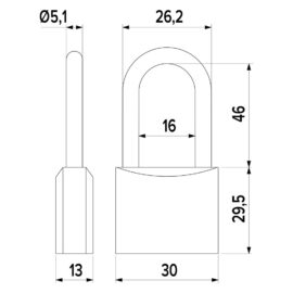Lucchetto rettangolare arco lungo mm 30 Iseo