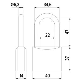 Lucchetto rettangolare arco lungo mm 40 Iseo