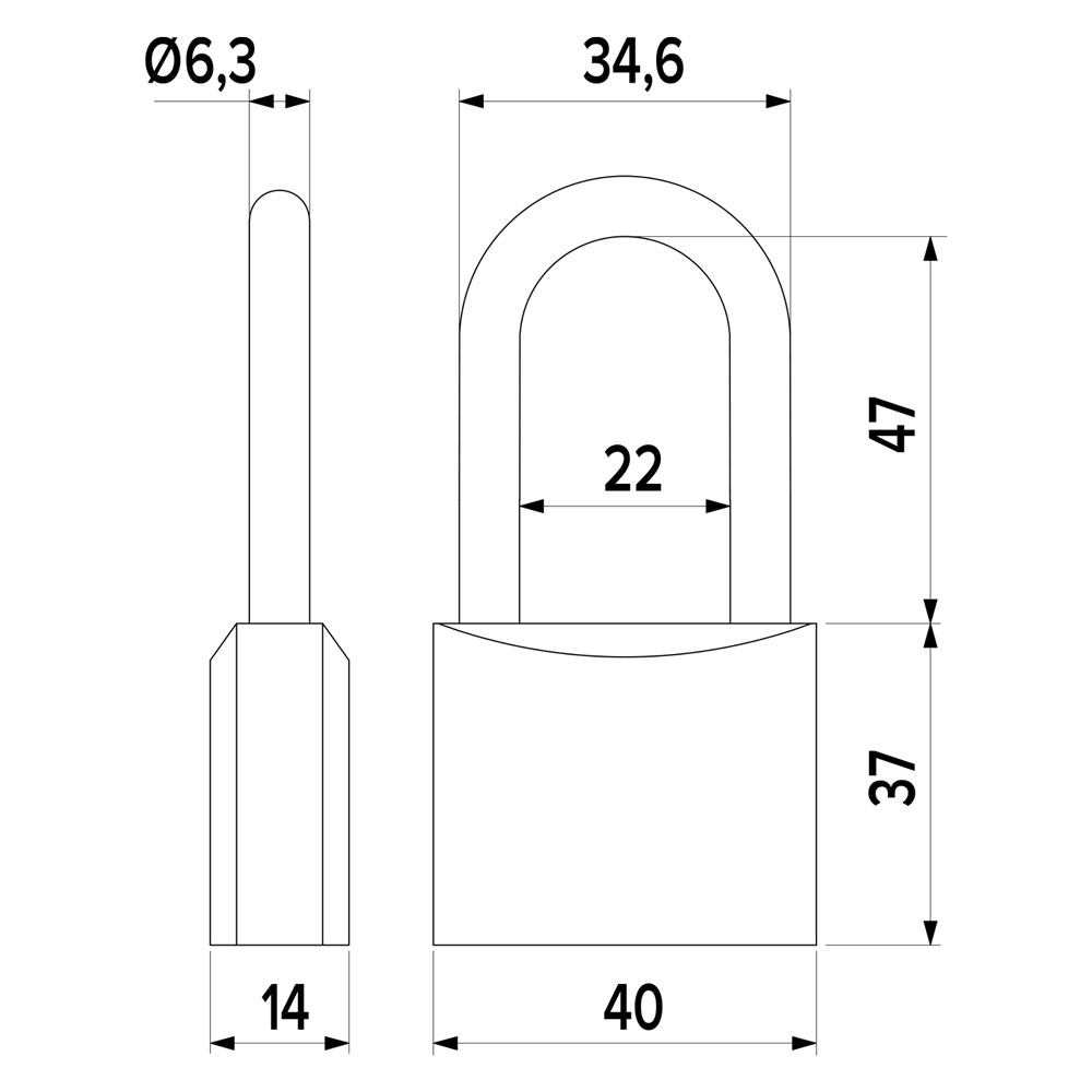 Lucchetto rettangolare arco lungo mm 40 Iseo