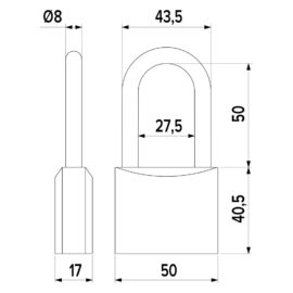 Lucchetto rettangolare arco lungo mm 50 Iseo