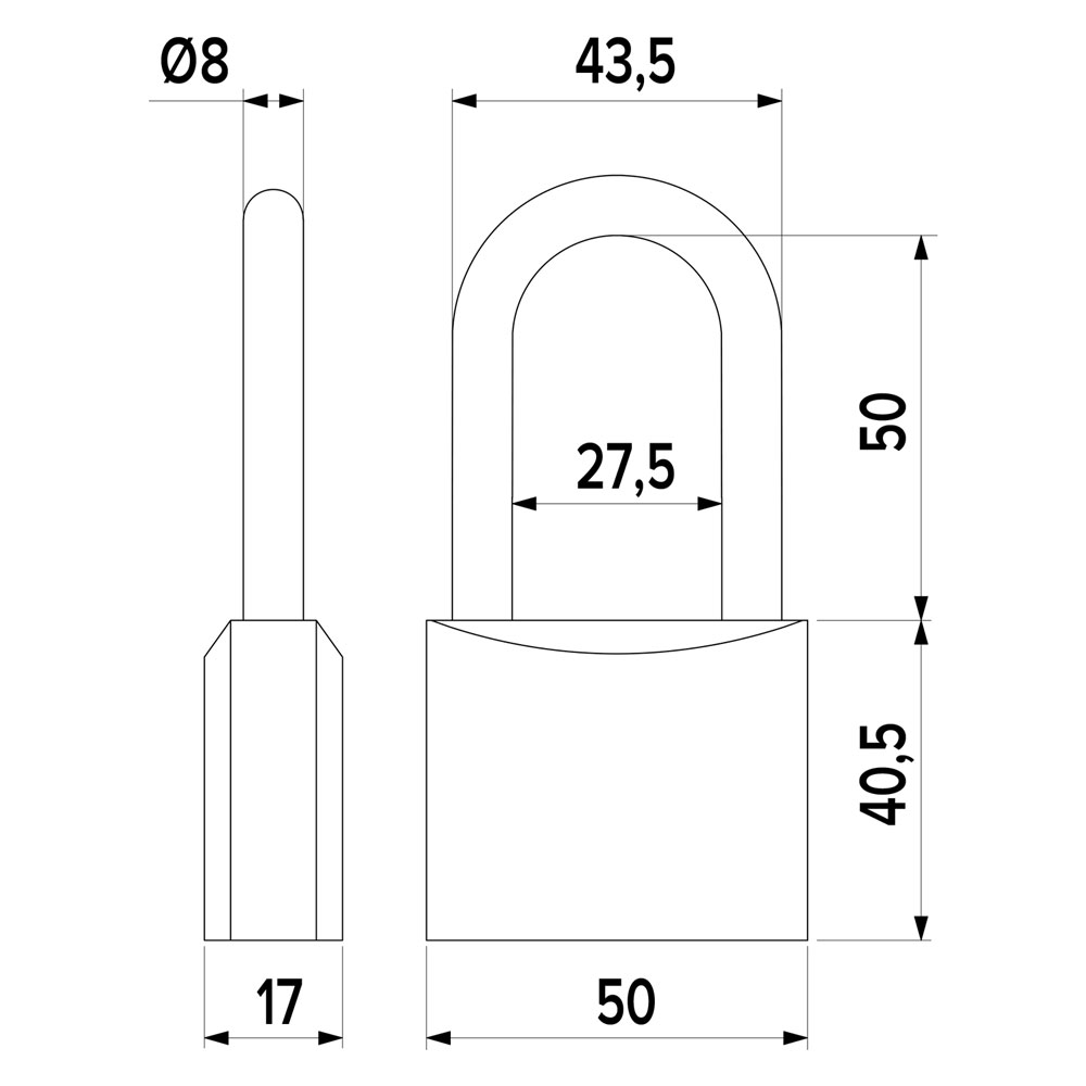 Lucchetto rettangolare arco lungo mm 50 Iseo