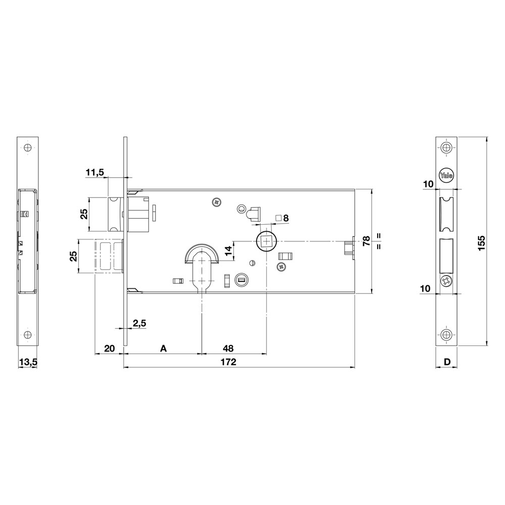 Serratura meccanica da fascia 865 e58-2 mand.fr.22/int.48 mm. Yale