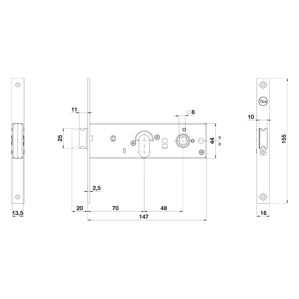 Serratura meccanica da fascia 870 e70-1 mand.fr.16/int.48 mm. Yale