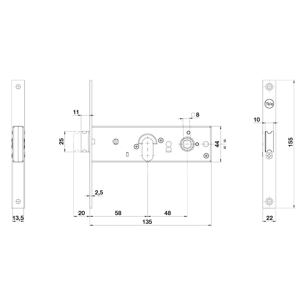 Serratura meccanica da fascia 875 e58-1 mand.fr.22/int.48 mm. Yale