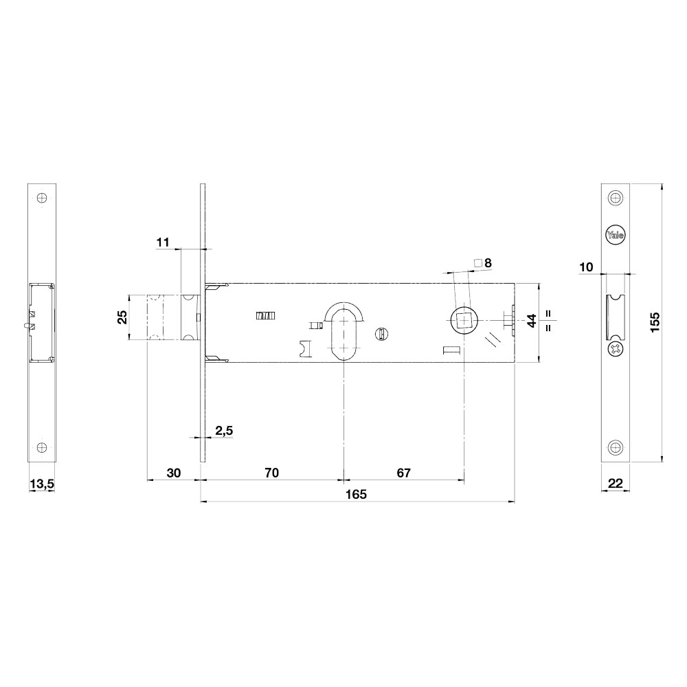 Serratura meccanica da fascia 875 e70-2 mand.fr.22/int.67 mm. Yale