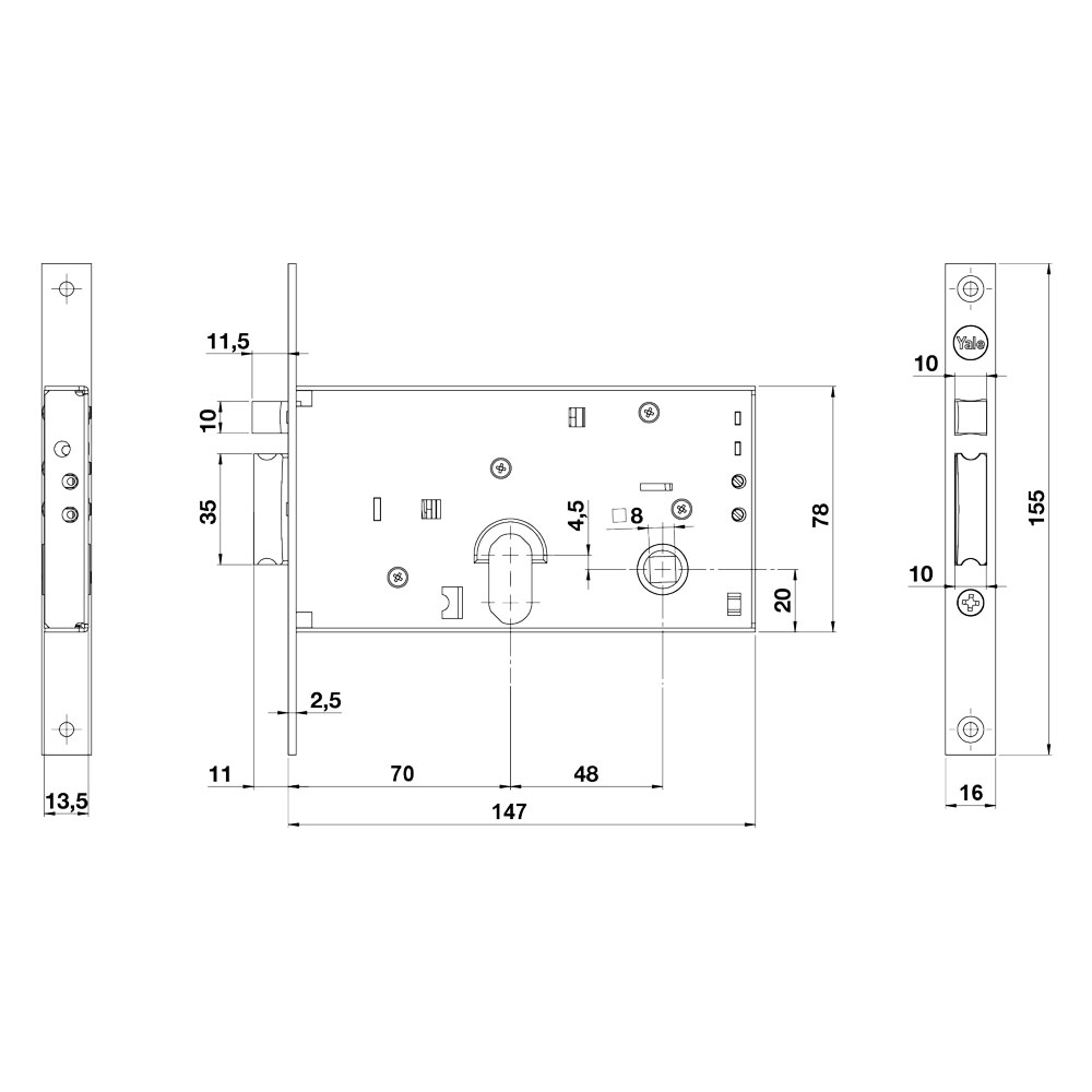 Serratura elettrica da fascia 850 e70 – front.16/inter.48 mm. Yale