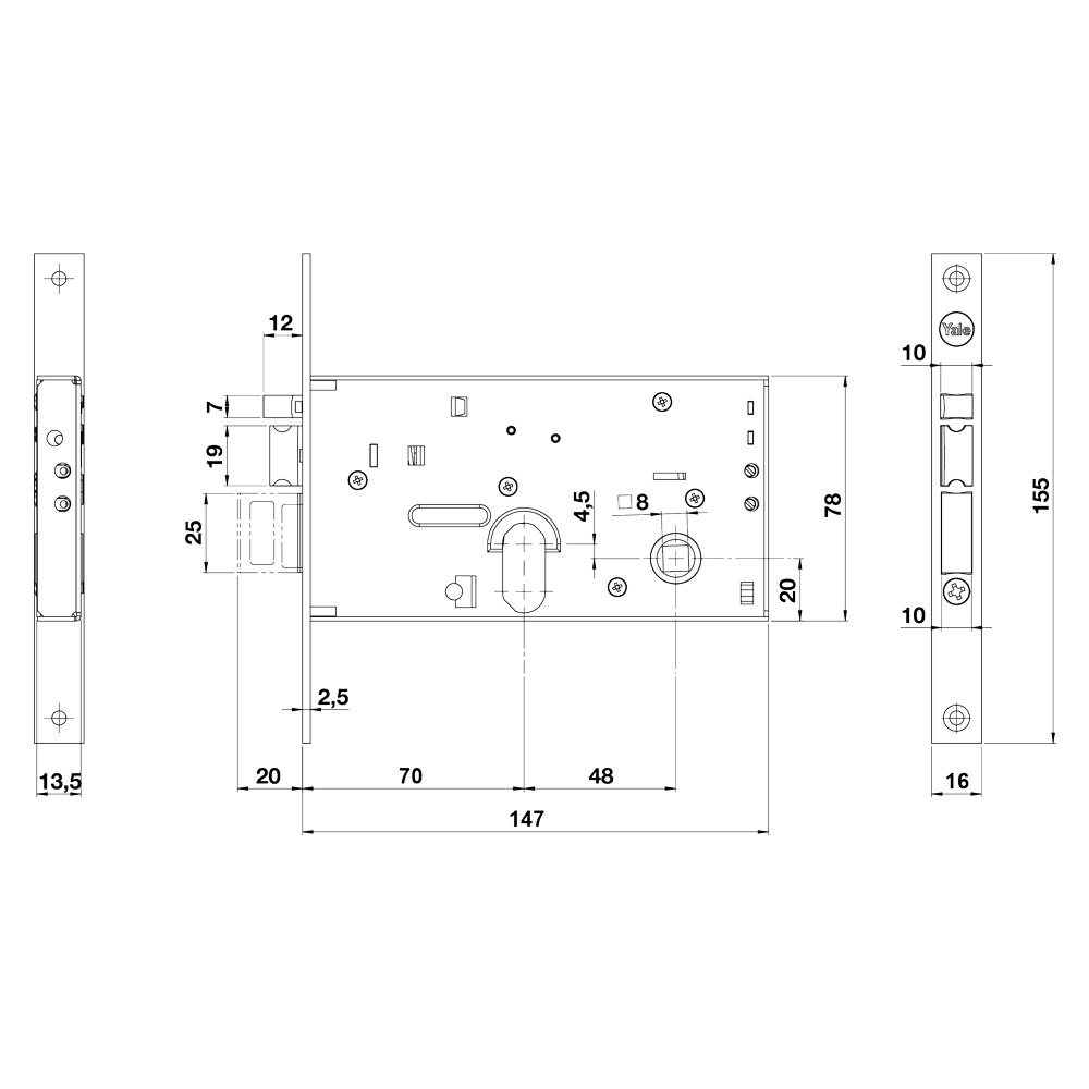 Serratura elettrica da fascia 852 e70-2 mand.fr.16/int.48 mm. Yale