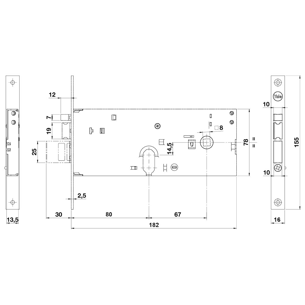 Serratura elettrica da fascia 852 e80-3 mand.fr.16/int.67 mm. Yale