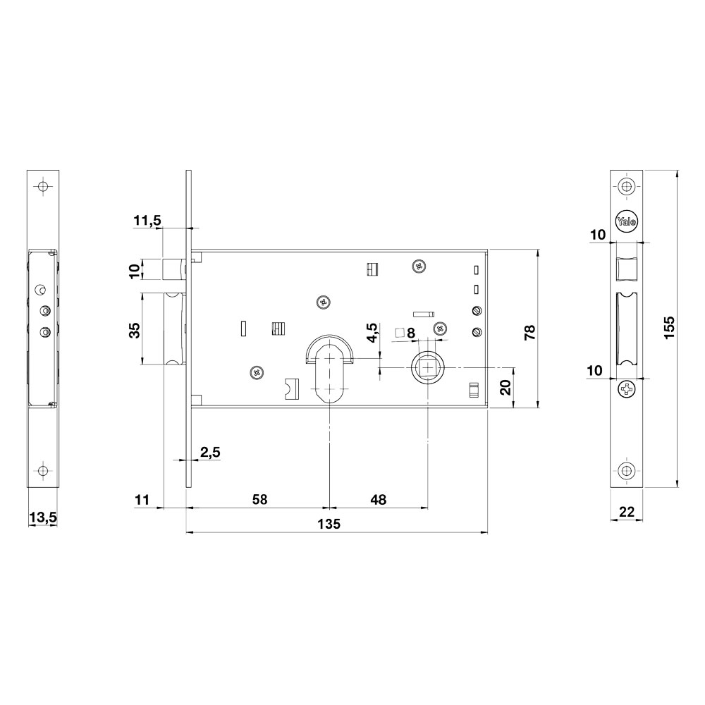 Serratura elettrica da fascia 855 e58 – front.22/inter.48 mm. Yale