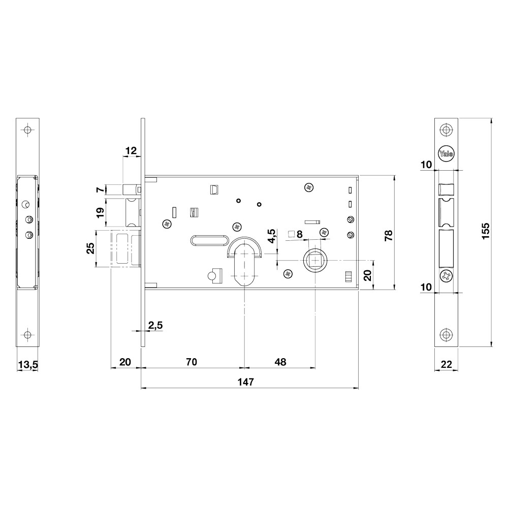 Serratura elettrica da fascia 857 e70-2 mand.fr.22/int.48 mm. Yale