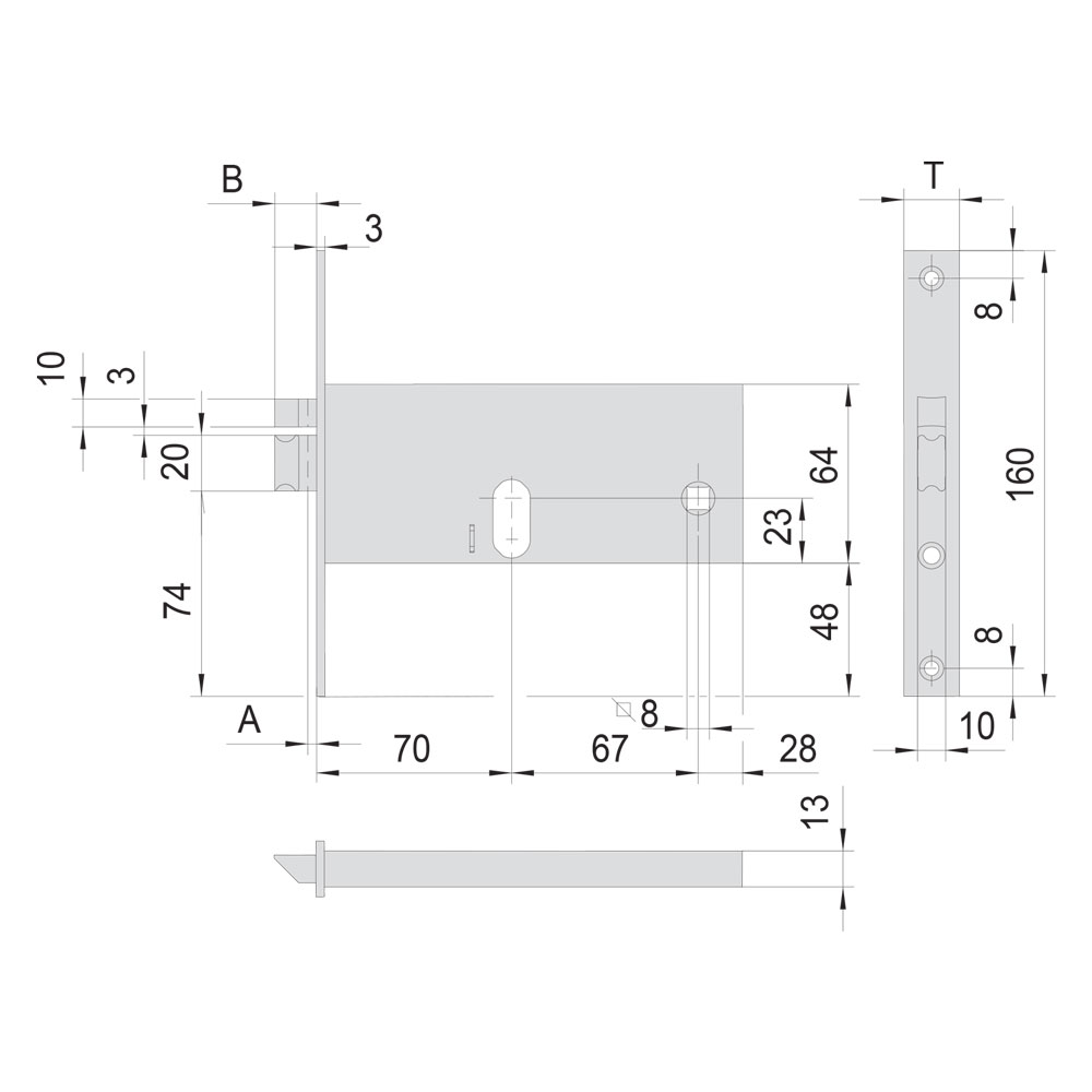 Serratura elettrica da infilare per alluminio art. 14510 e70 front.mm 16 / inter.mm 67 Cisa