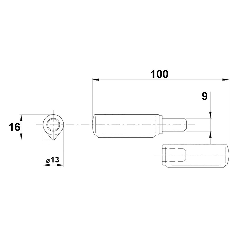 Cerniera a saldare con costa mm 100 / Ø mm 14 – portata 50 kg Ibfm