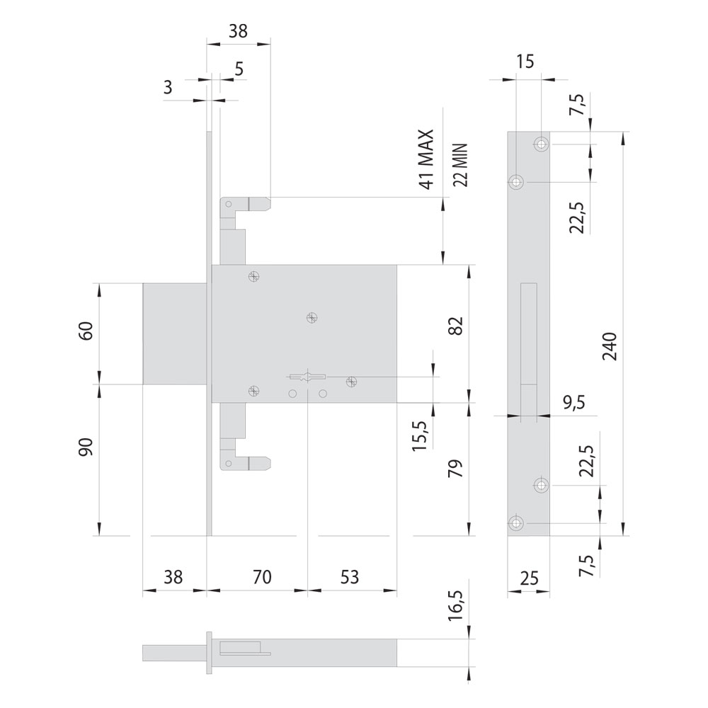 Serratura a doppia mappa da infilare per fascia per ferro art. 57016 e 70 Cisa
