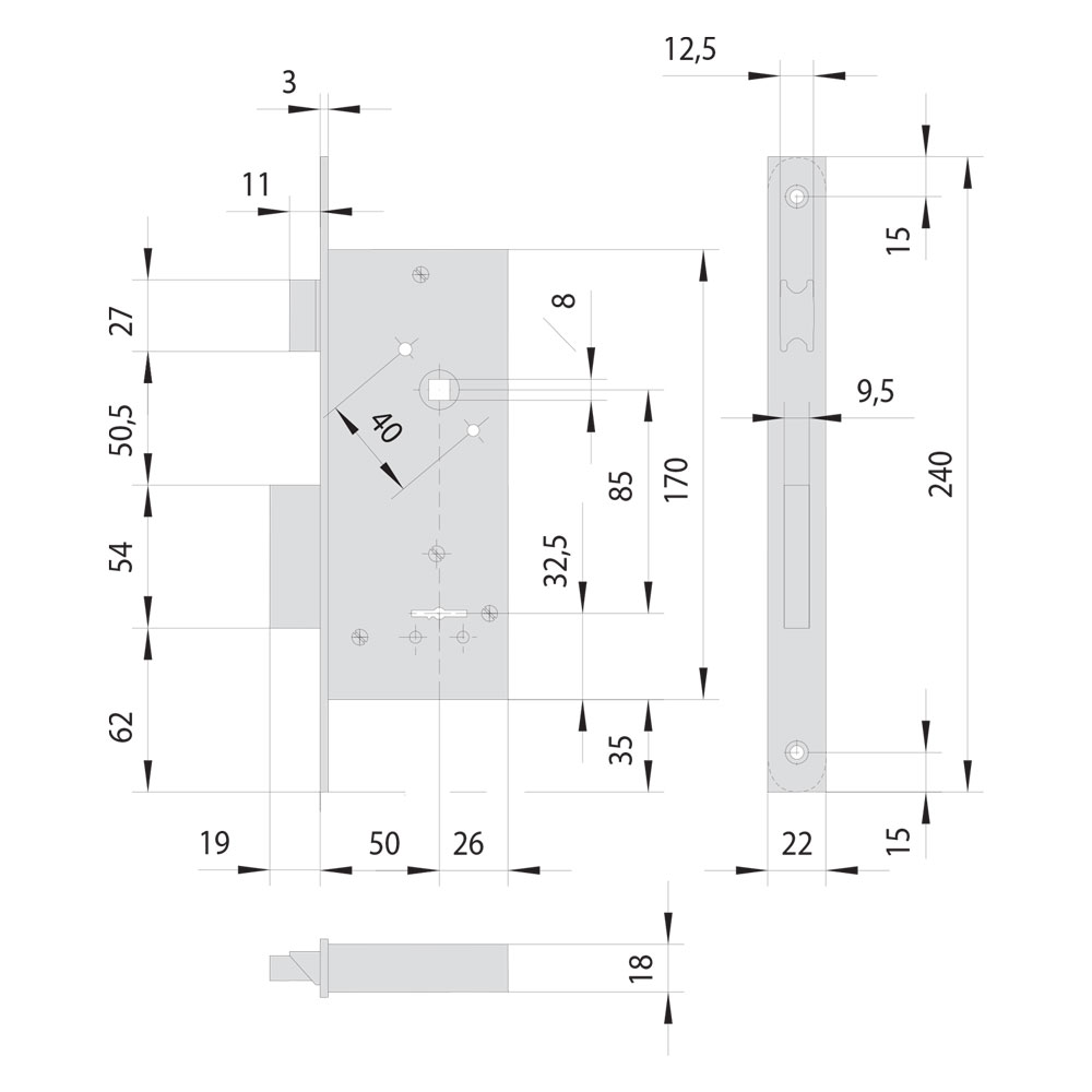 Serratura a doppia mappa da infilare per fascia per legno art. 57211 e 50 Cisa