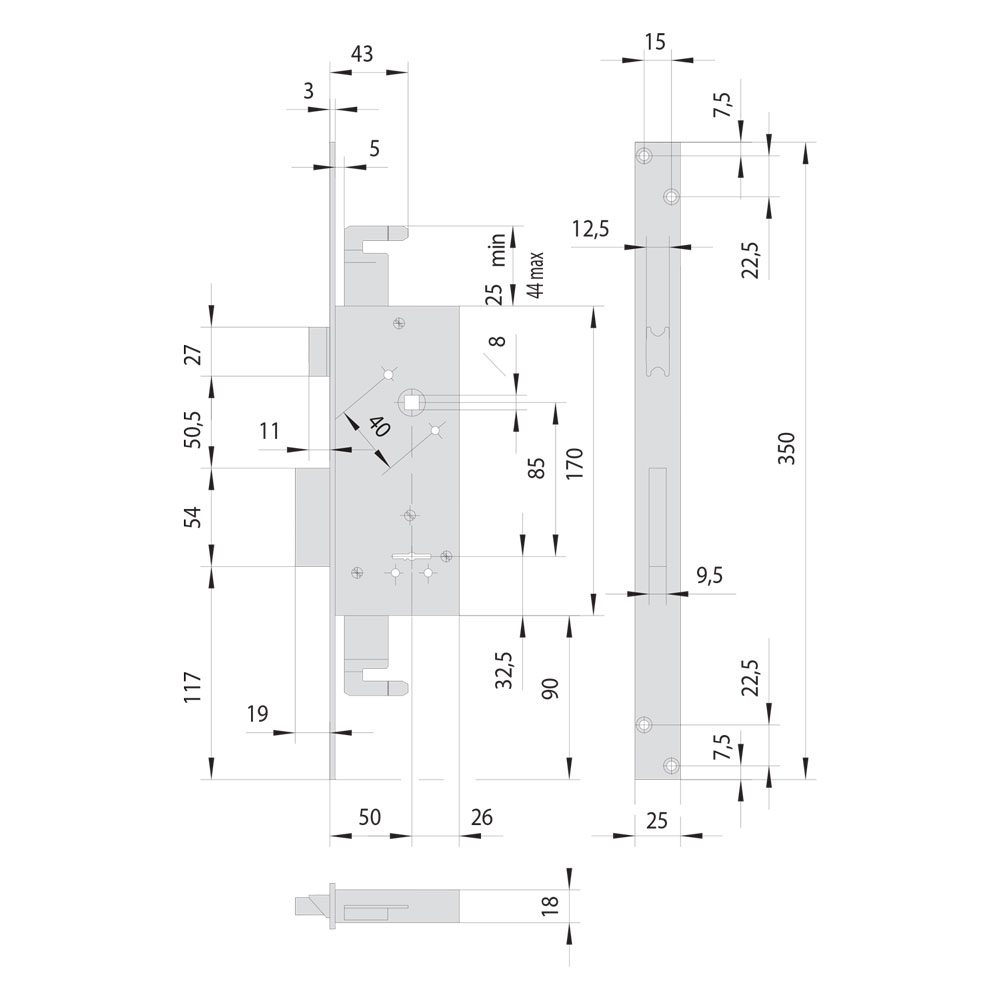Serratura a doppia mappa da infilare per fascia per legno art. 57215 e 50 Cisa