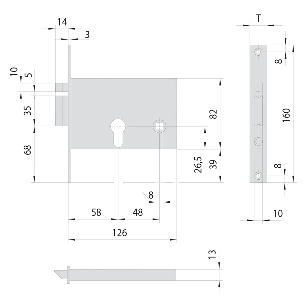 Serratura elettrica da infilare per alluminio art. 14011 e58 dx – fr.mm 20/int.mm 48 scrocco Cisa