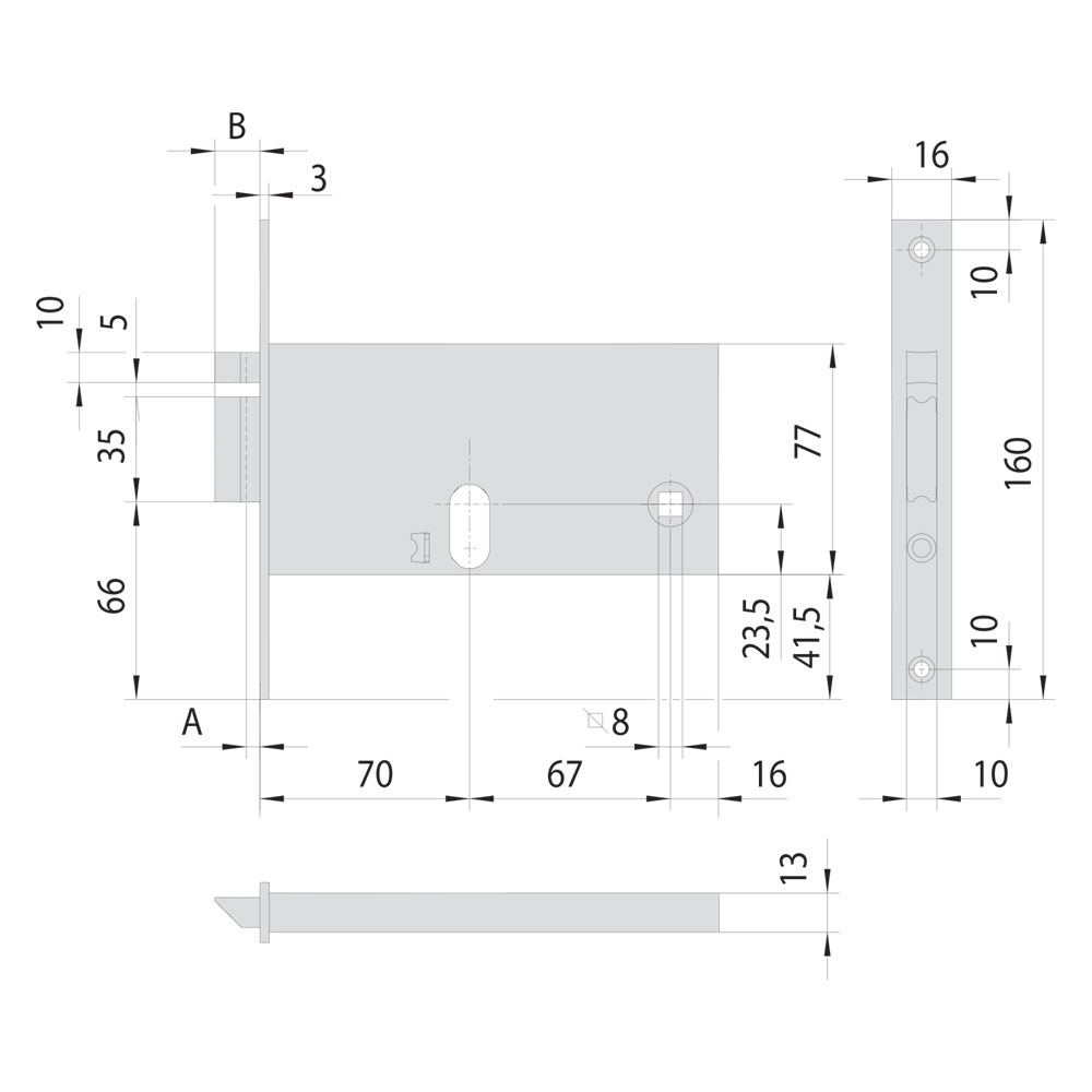 Serratura elettrica da infilare per alluminio art. 14450/14451 14450 e70 fr.mm 16/int.mm 67 Cisa