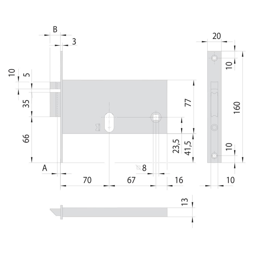 Serratura elettrica da infilare per alluminio art. 14450/14451 14451 e70 fr.mm 20/int.mm 67 Cisa