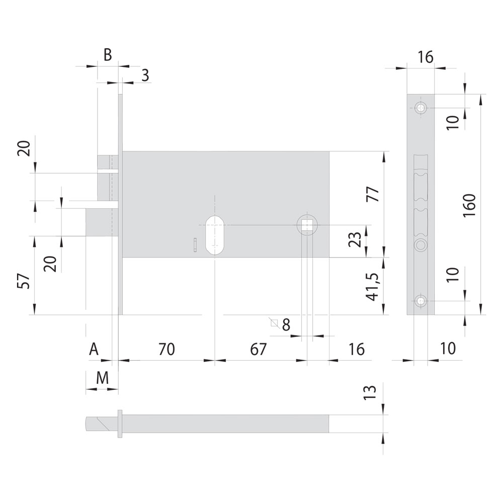 Serratura elettrica da infilare per alluminio art. 14460/14461 14460 e70 frontale mm 16 Cisa