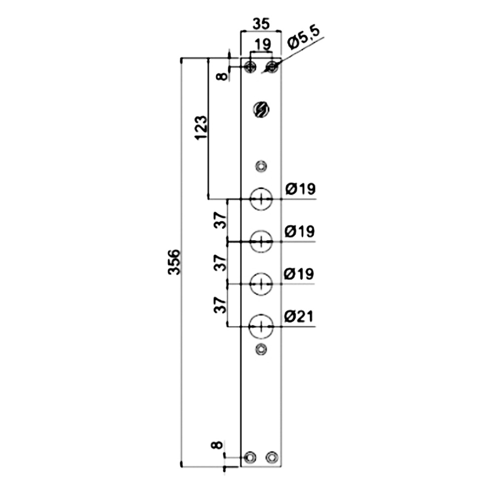 Frontale per serrature porte blindate interasse mm 37 – 4 fori Securemme