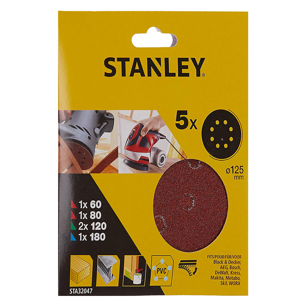 Disco in carta abrasiva per levigatrici roto orbitali 1 x gr.60/80/180 – 2 x gr.120 Stanley