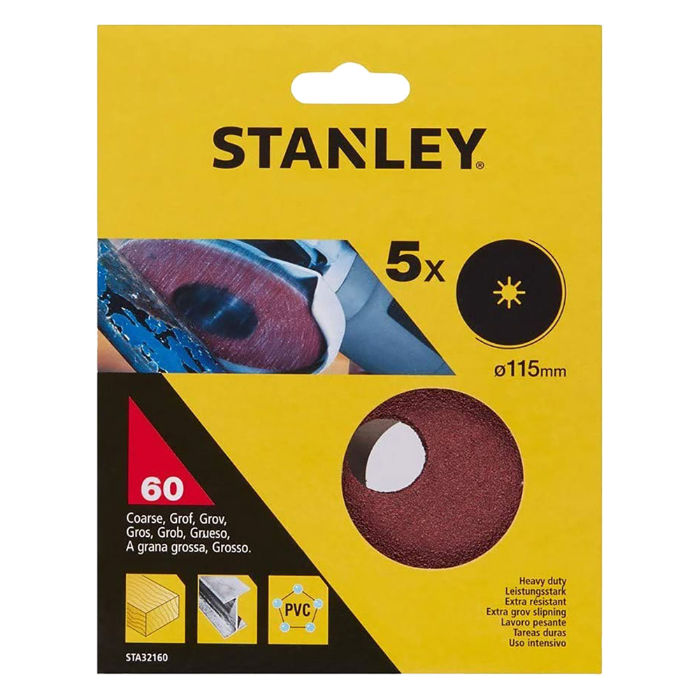 Disco in carta abrasiva per smerigliatrici Ø 115 – gr. 60 Stanley