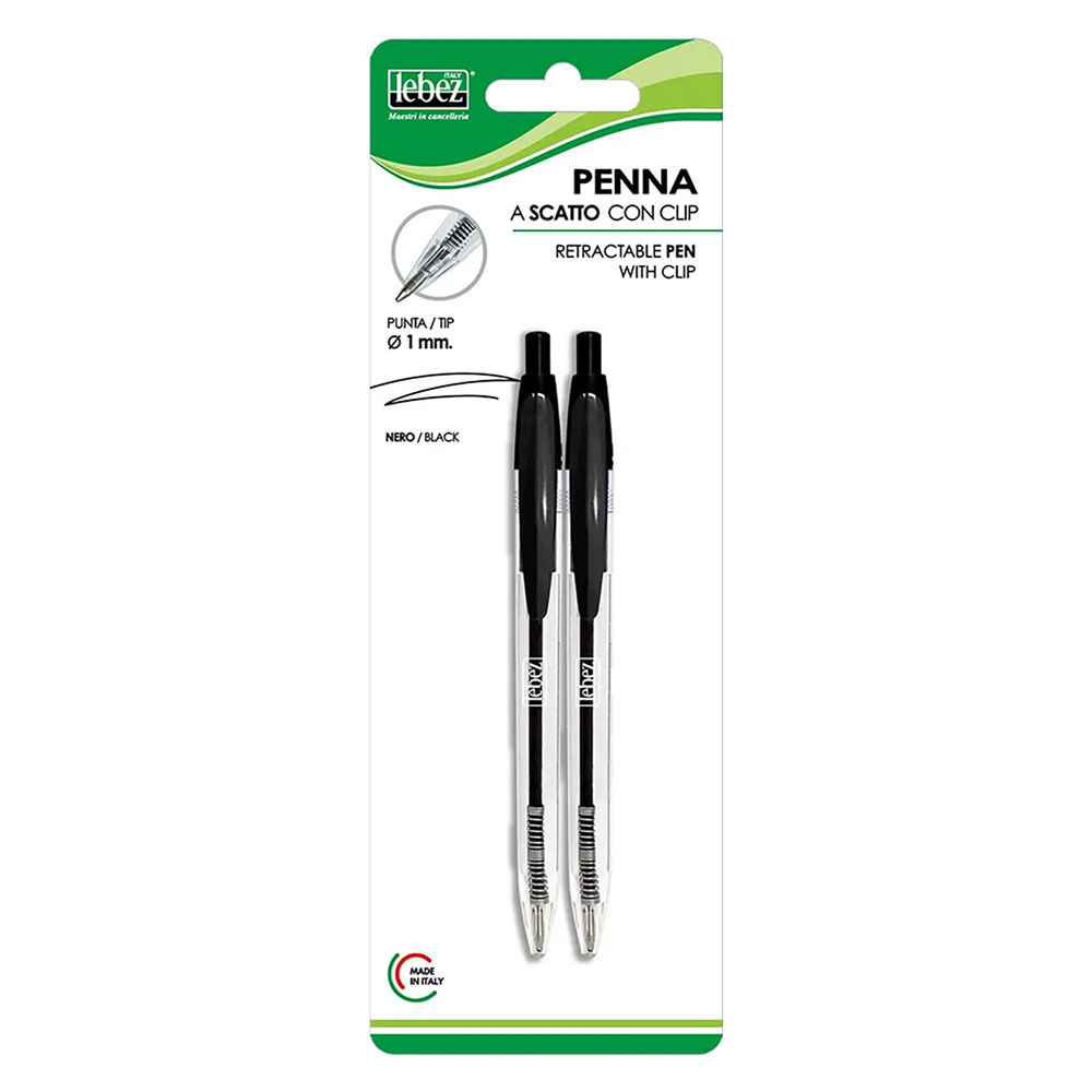 Penna a scatto con clip inchiostro nero Lebez