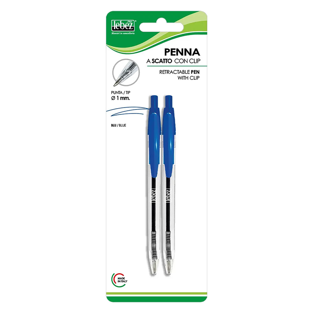 Penna a scatto con clip inchiostro blu Lebez