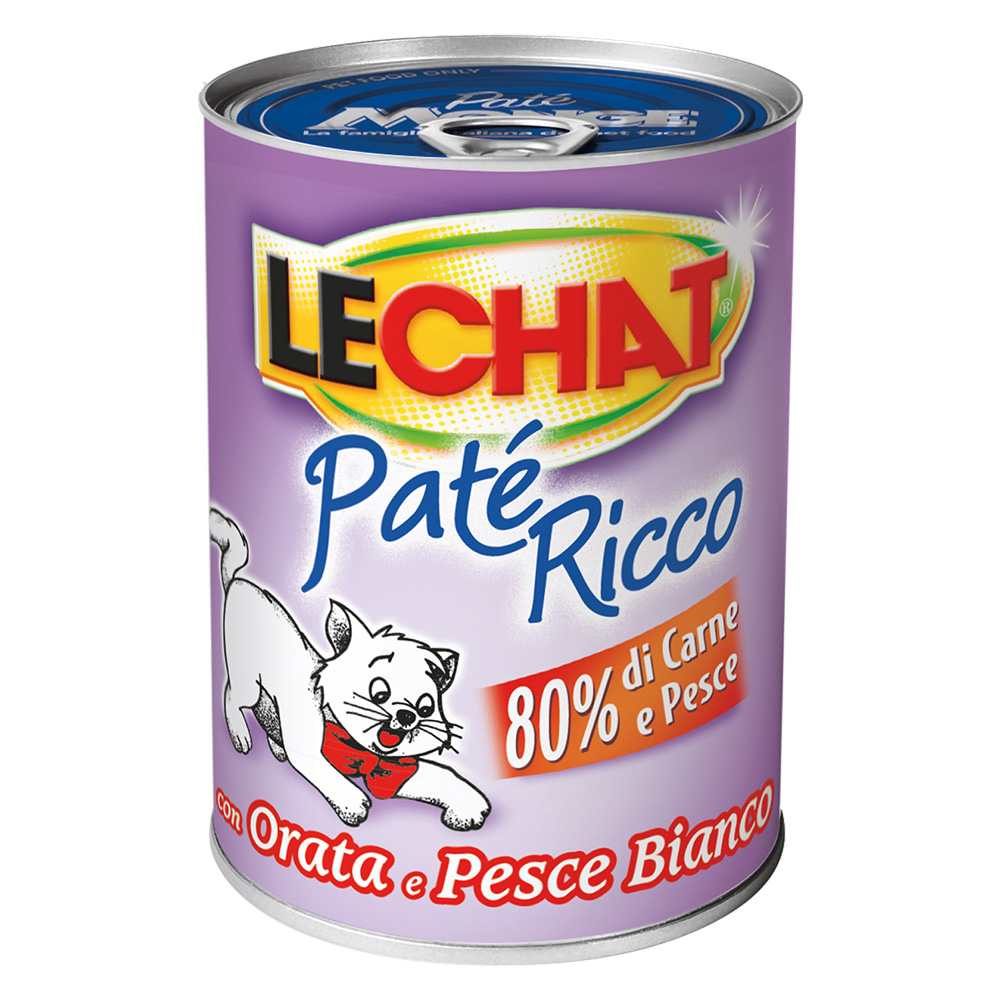 Pate’ per gatti ‘lechat ricco’ orata e pesce bianco – gr 400 Monge