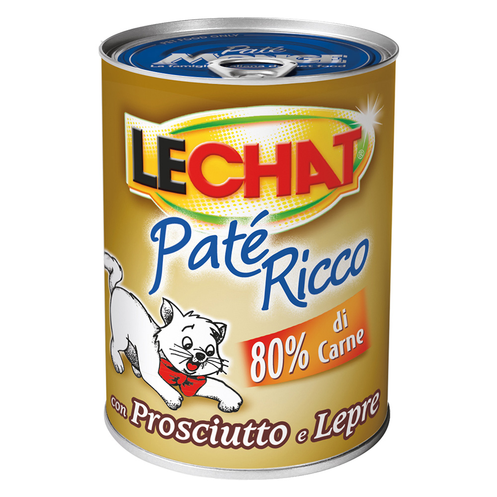 Pate’ per gatti ‘lechat ricco’ prosciutto e lepre – gr 400 Monge
