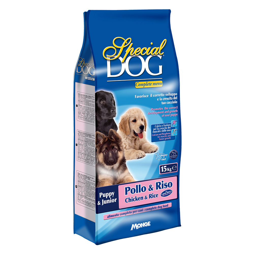 Crocchette per cani junior ‘special dog’ pollo e riso – kg 15 Monge
