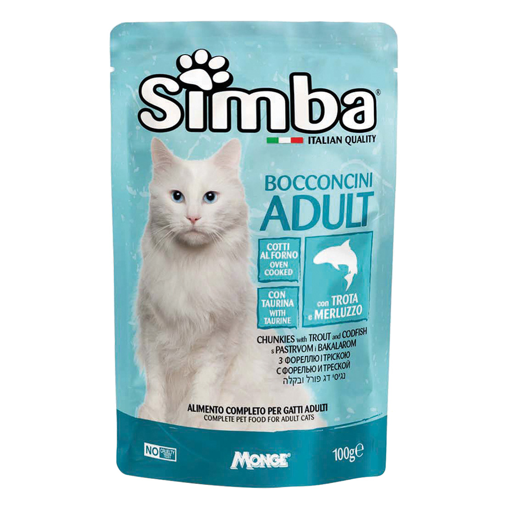 Bocconcini per gatti ‘adult’ trota e merluzzo – gr 100 Monge