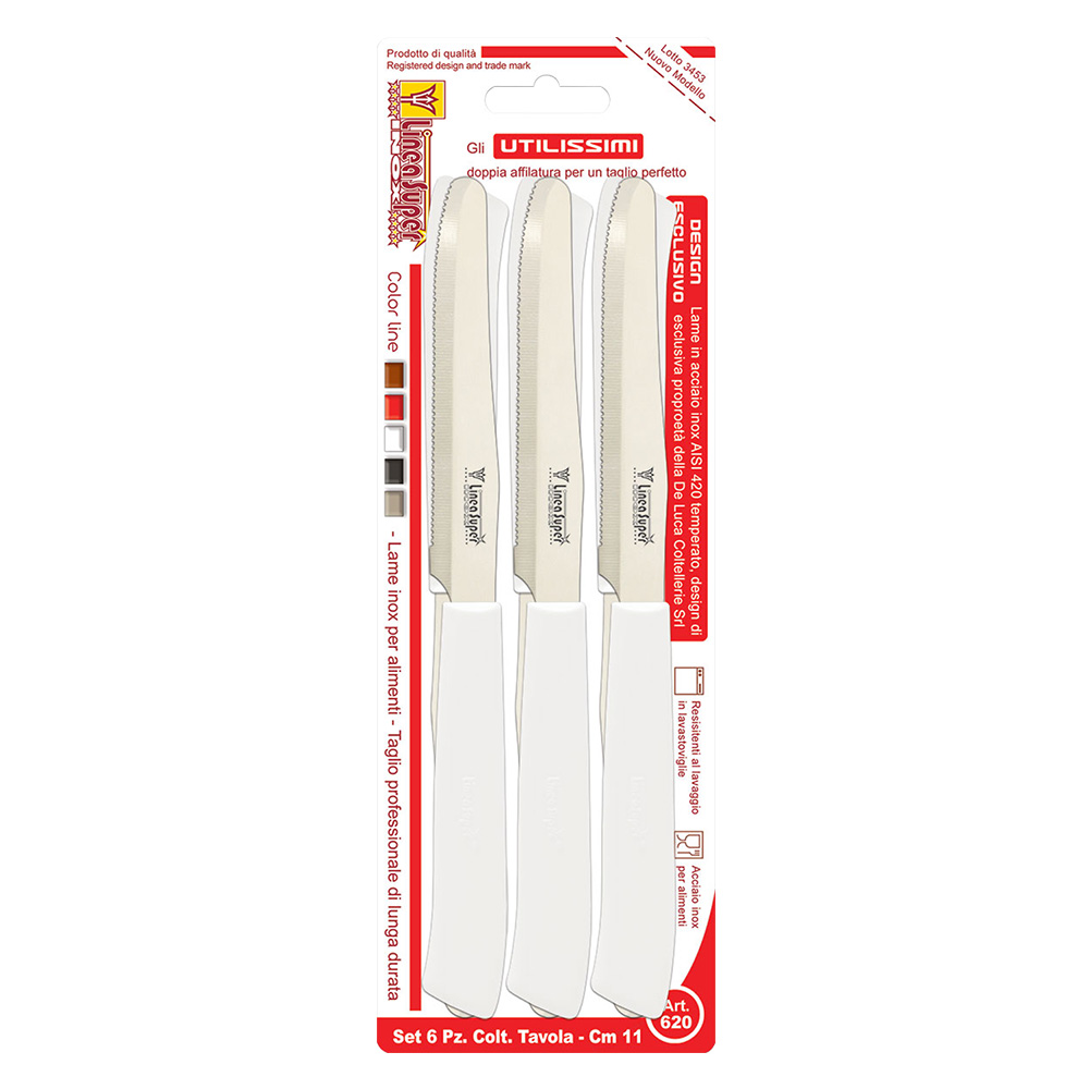 Coltelli da tavola ‘utilissimi’ lama mm 110 – manico bianco De luca