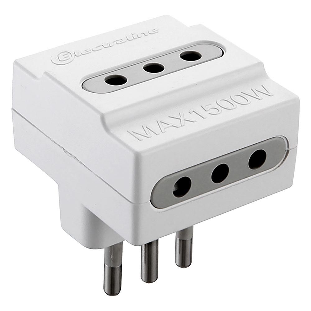 Adattatore triplo art. ‘71923’ presa 3 x 2p+t10a – spina 2p + t10a Electraline