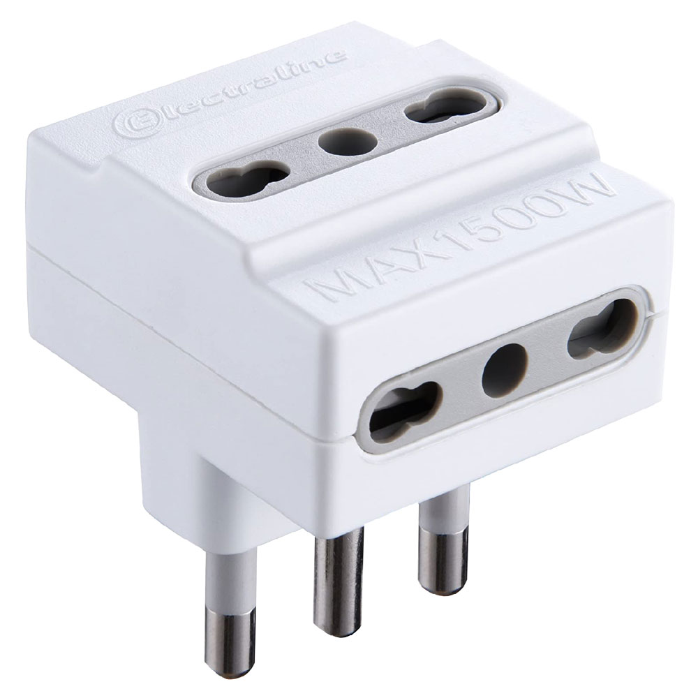Adattatore triplo art. ‘71924’ presa 3 x 2p+t16a bipasso – spina 2p + t16a Electraline