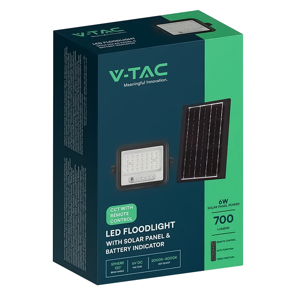 Proiettore a led ‘cct’ con pannello solare 50w / 700 lumen Vtac