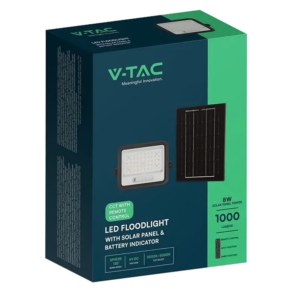 Proiettore a led ‘cct’ con pannello solare 100w / 1000 lumen Vtac