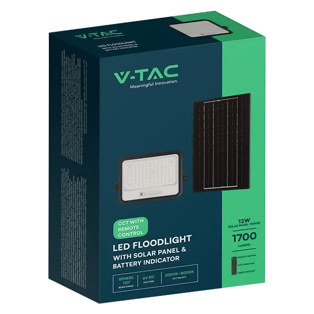Proiettore a led ‘cct’ con pannello solare 200w / 1700 lumen Vtac