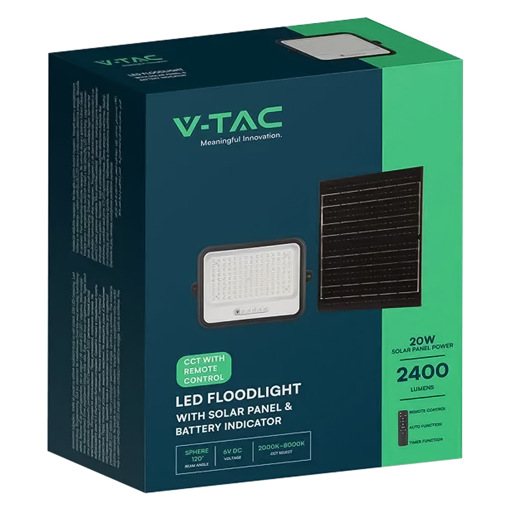 Proiettore a led ‘cct’ con pannello solare 300w / 2400 lumen Vtac