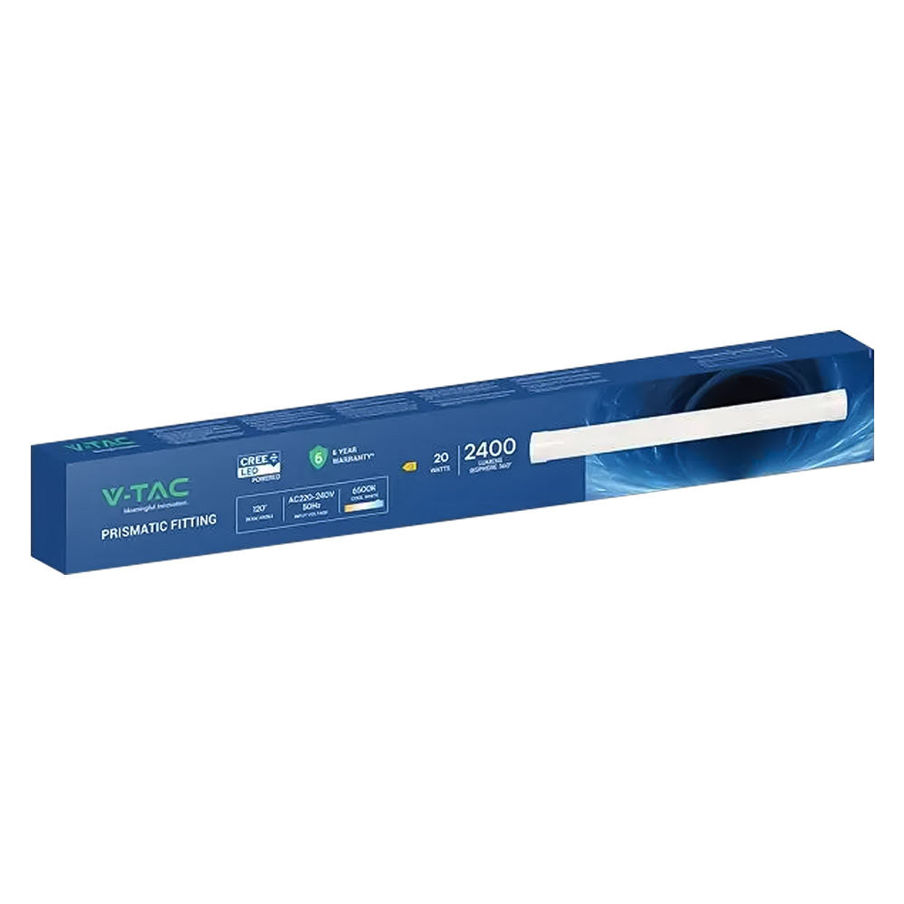 Plafoniera tubo led prismatica 20w – 6500k mm.566 x 24 x 76 mm Vtac