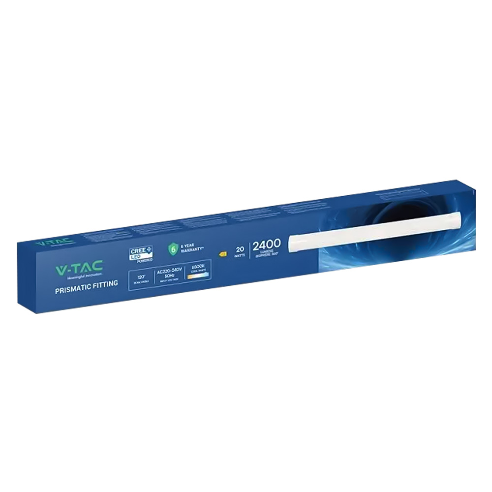 Plafoniera tubo led prismatica 20w – 4000k mm 566 x 76 x 24 Vtac