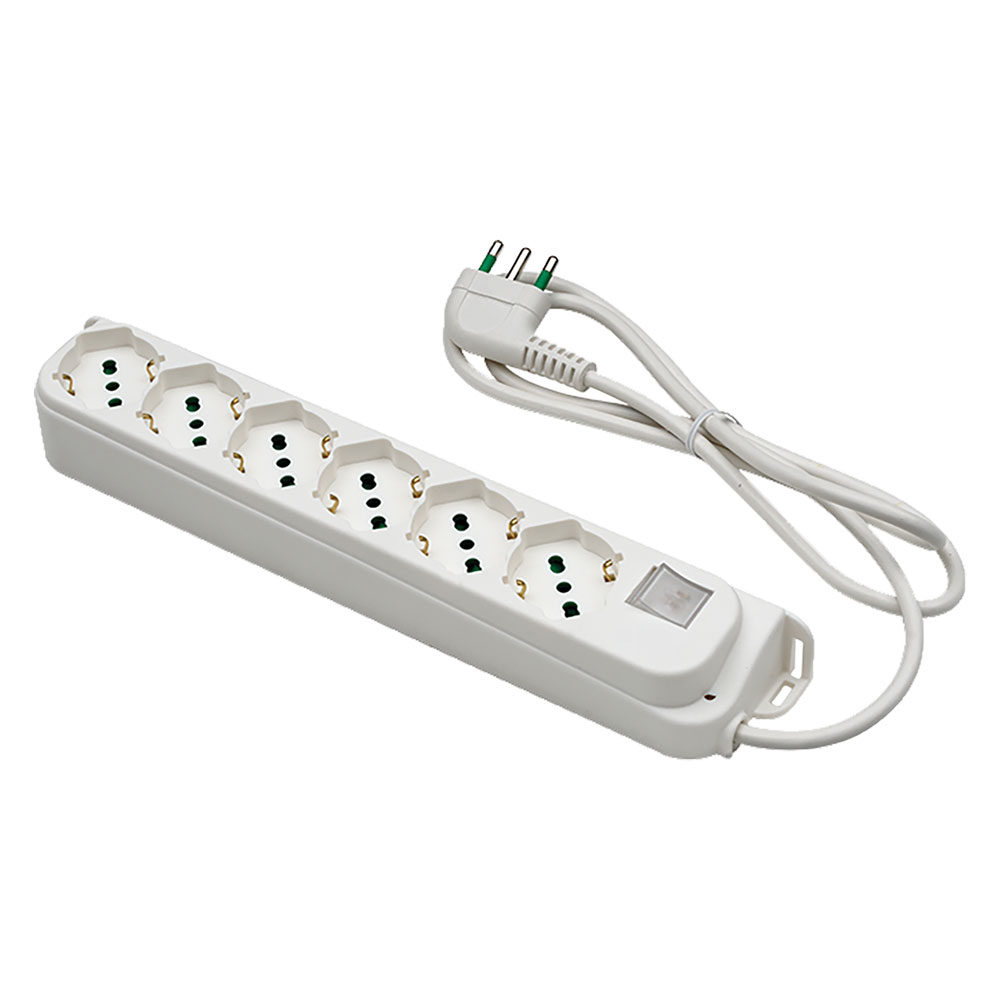 Multipresa con interruttore 6 uscite / spina 2p+t 16a – bianca Fanton