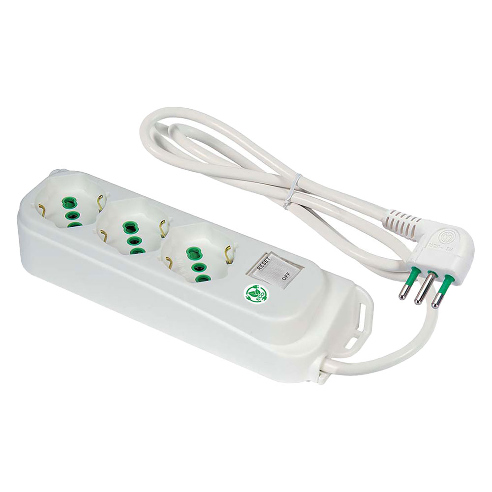 Multipresa con interruttore ‘eco relife’ 3 uscite / spina 2p+t 10a – bianca Fanton