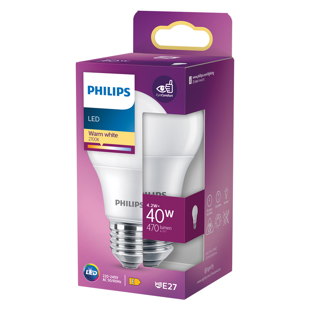 Lampada a led ‘goccia’ calda 2700k 4,2 w=40w e27 – 470 lm Philips