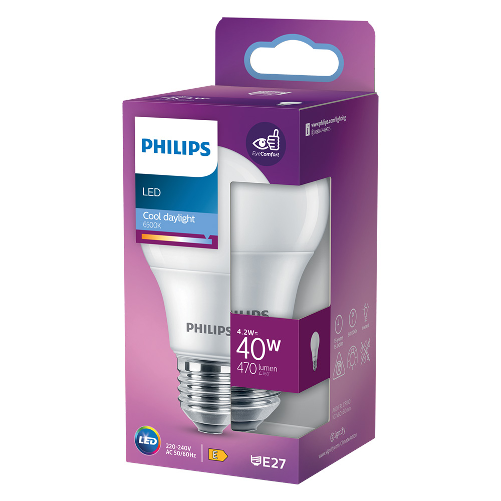Lampada a led ‘goccia’ fred. 6500k 4,2 w=40w e27 – 470 lm Philips