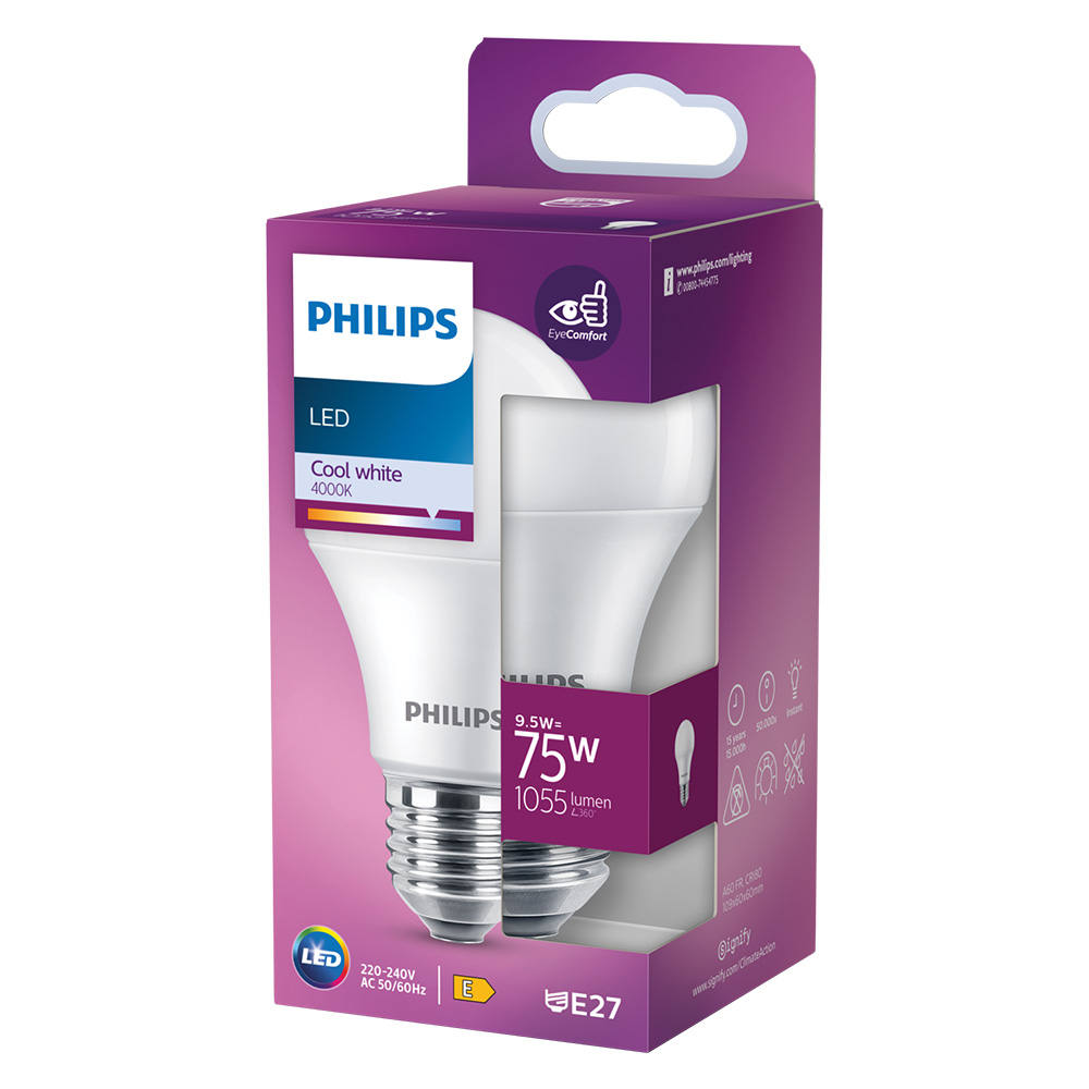 Lampada a led ‘goccia’ natur. 4000k 9,5 w=75w e27 – 1055 lm Philips